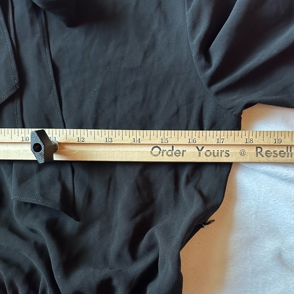 Longchamp Tie Neck Fit Flare Shirt Dress black knee length long slv stretch XS - Picture 5 of 10